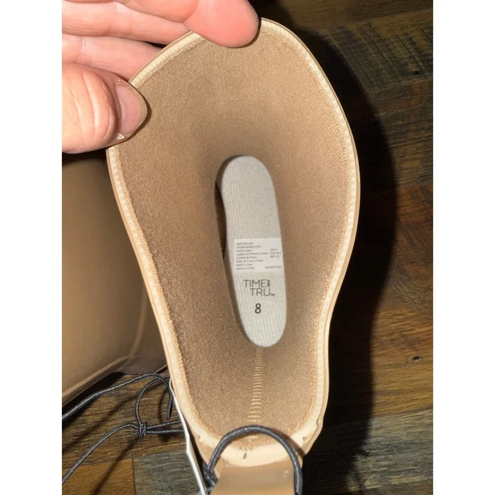 NWT Time and Tru Almond Short Buckle Rain Boots Beige Lug Sole Size 8